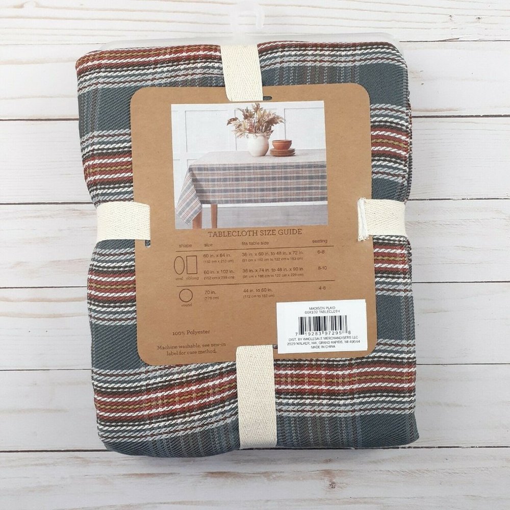 Fabric Tablecloth Gray Copper Plaid 60x102 - Picture 3 of 3